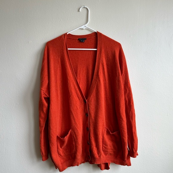 Theory Sweaters - Theory Orange Oversized Cashmere Cardigan Sweater with Split Hem